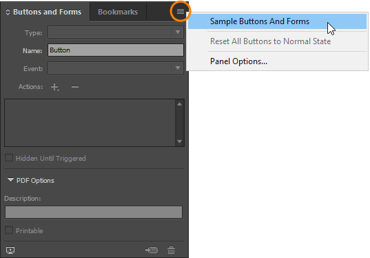 Buttons Panel Menu